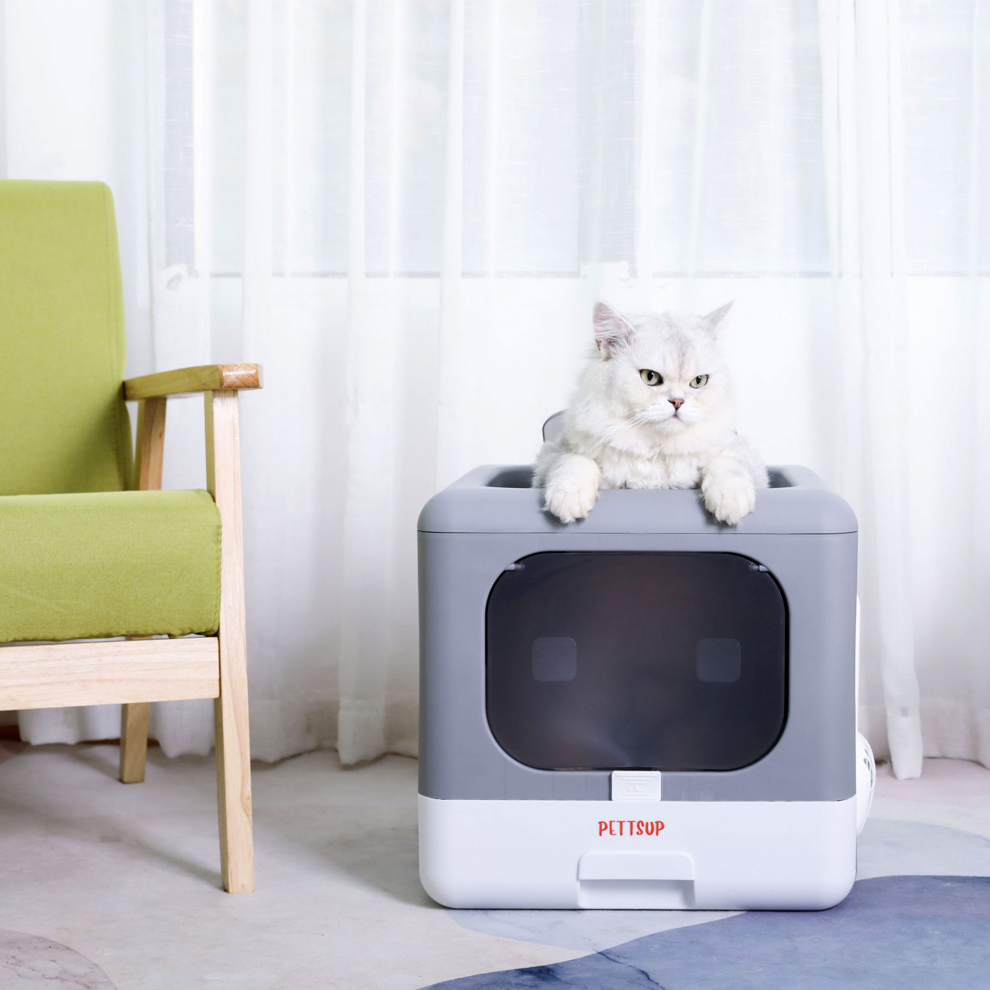 Cube Robot Cute Litter Box - Better Covered Litter Box with Enclosed Space for Odor Control, Foldable and Small Dog Proof Litter Box