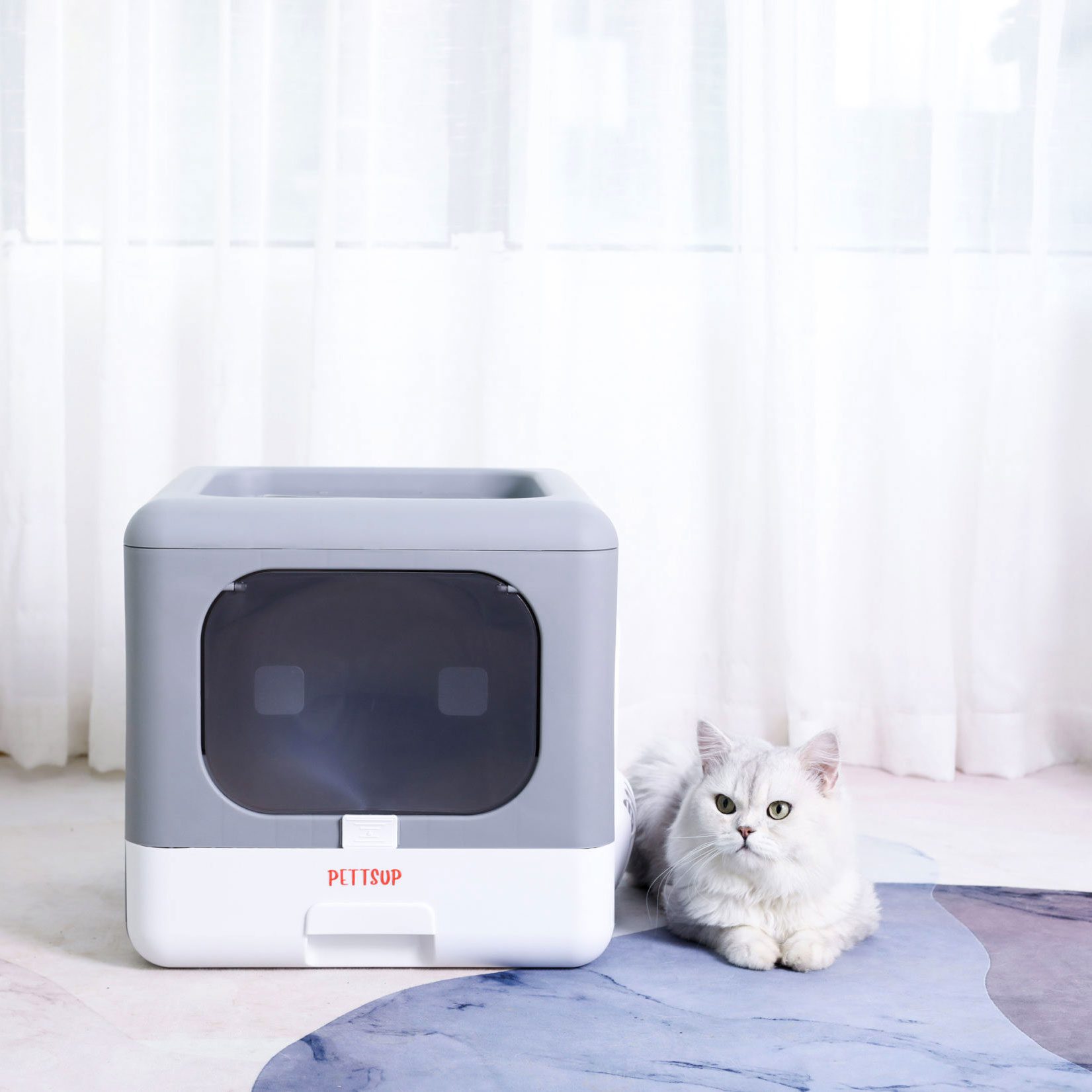 Cube Robot Cute Litter Box - Better Covered Litter Box with Enclosed Space for Odor Control, Foldable and Small Dog Proof Litter Box - alternate view