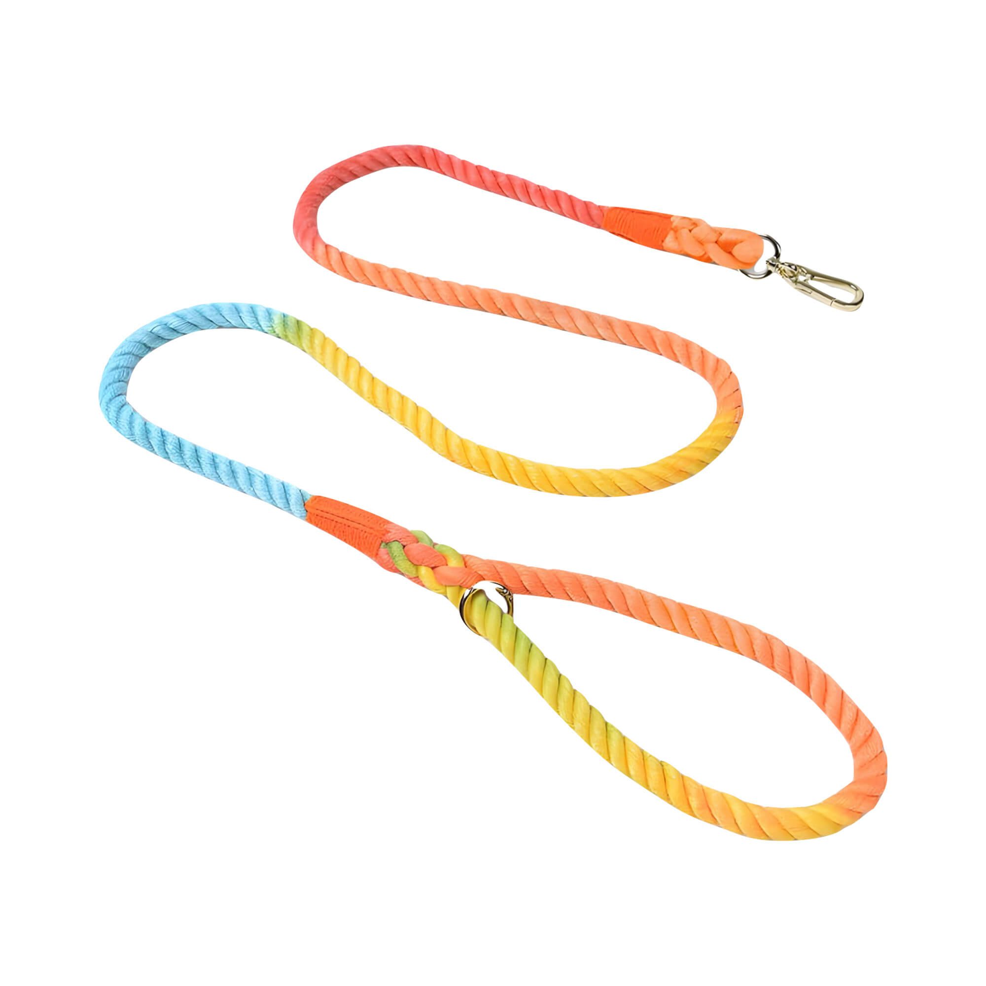Rainbow Cotton Rope Dog Leash - with Think Rope and Zinc Alloy Carabiner Clip