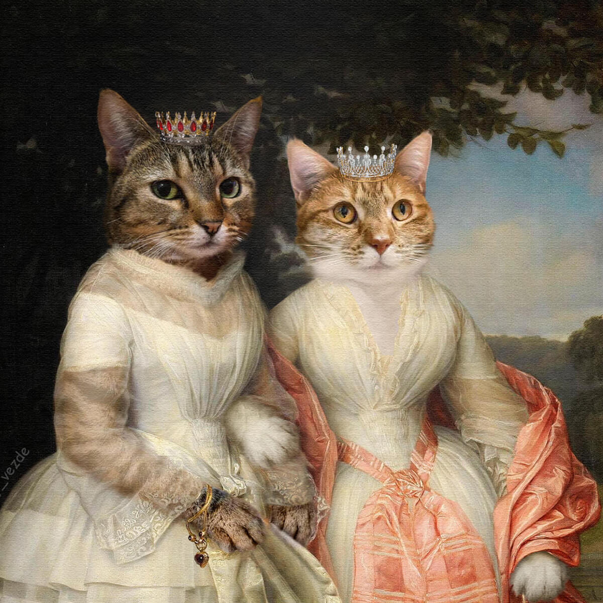 Custom Royal Pet Portraits Paintings On Canvas - Group - alternate view